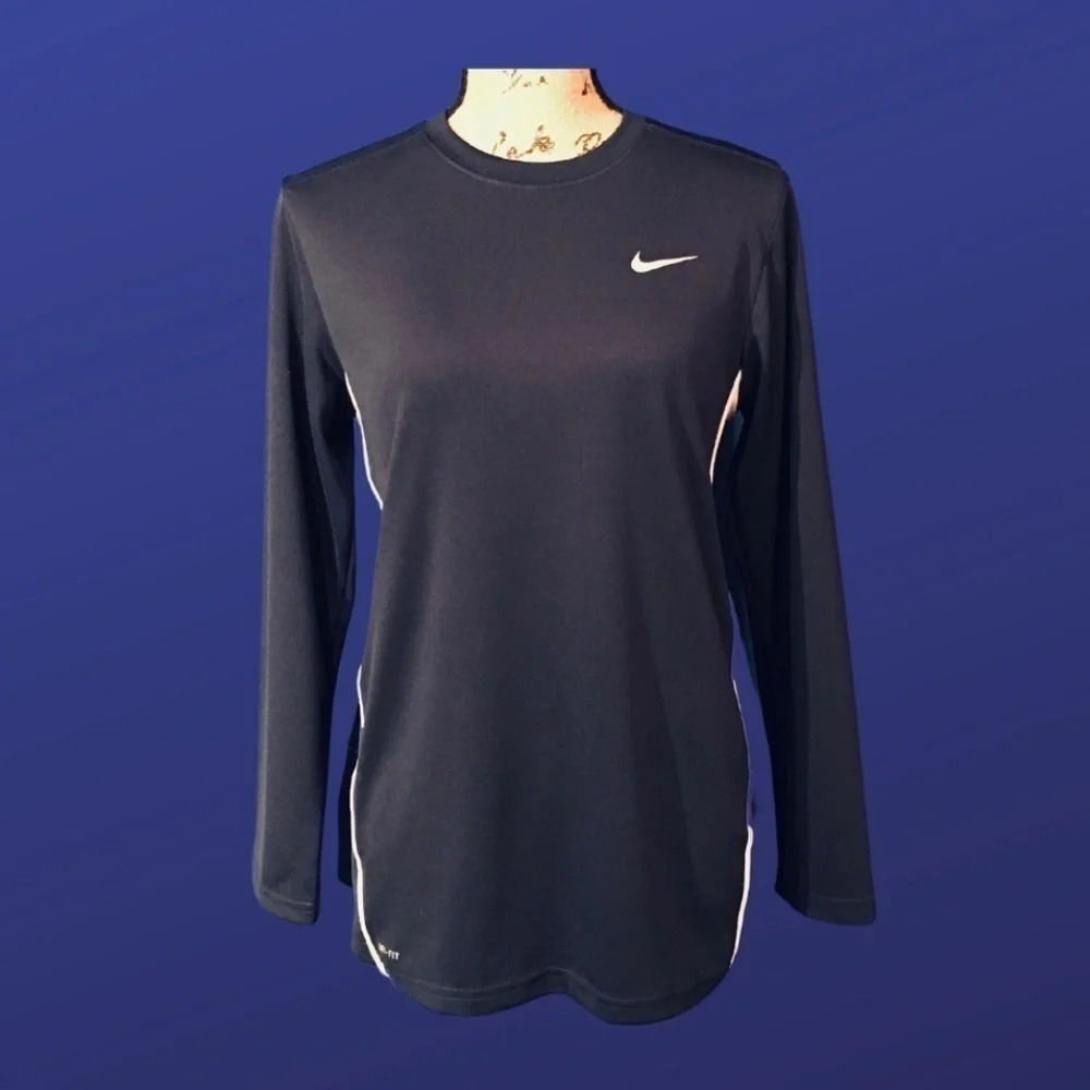 Nike Dri-FIT Women's Long Sleeve Training Shirt, NAVY/DOVE GRAY, Size L, NWOT - Picture 1 of 8